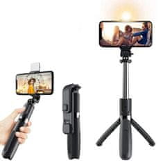 Techsuit Selfie tyč Tripod Techsuit (L02s) - Stabilní stativ s dálkovým ovládáním Bluetooth a výplňovým světlem, nerezová ocel, 104 cm - černá