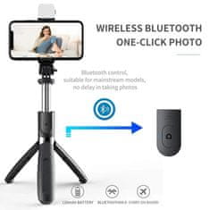 Techsuit Selfie tyč Tripod Techsuit (L02s) - Stabilní stativ s dálkovým ovládáním Bluetooth a výplňovým světlem, nerezová ocel, 104 cm - černá