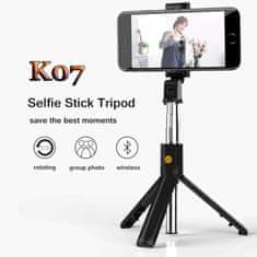 Techsuit Selfie tyč Tripod Techsuit (K07) - Kompaktní držák na stativ s dálkovým ovládáním Bluetooth, skládací, 70 cm - černý