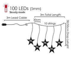 ACA Lightning  LED vánoční závěs Hvězdičky, 3x3m, teplá bílá, IP44, 100 LED