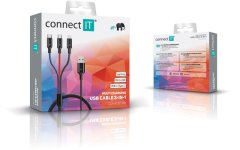 Connect IT Magnetic PowerLink 3in1 kabel (USB-C/Lightning/MicroUSB), 2m, černá (CCA-2200-BK)