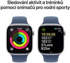 Apple Watch Series 10 GPS + Cellular 42mm, Silver Aluminium Case, Denim Sport Band - M/L (MWX43QC/A)