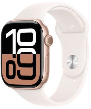 Chytré hodinky Apple Watch Series 10 gps Apple Pay Retina displej voděodolnost WR50 pro plavání detekce autonehody nové funkce fáze spánku SOS volání krytí proti prachu akcelerometr GPS stále zapnutý EKG monitorování tepu srdeční činnosti volání notifikace NFC platby Apple Pay hluk App Store Senzor pro snímání okysličení krve měření fyzické kondice VO2 max ovládání dvojitým poklepáním