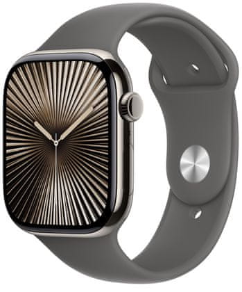 Chytré hodinky Apple Watch Series 10 gps Apple Pay Retina displej voděodolnost WR50 pro plavání detekce autonehody nové funkce fáze spánku SOS volání krytí proti prachu akcelerometr GPS stále zapnutý EKG monitorování tepu srdeční činnosti volání notifikace NFC platby Apple Pay hluk App Store Senzor pro snímání okysličení krve měření fyzické kondice VO2 max ovládání dvojitým poklepáním