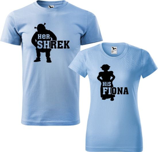 Hobbytriko Trička pro páry - Shrek a Fiona Barva: Nebesky modrá (15), Velikost pánské tričko: 4XL, Velikost dámské tričko: M