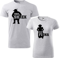 Hobbytriko Trička pro páry - Shrek a Fiona Barva: Světle šedý melír (03), Velikost pánské tričko: 2XL, Velikost dámské tričko: XL