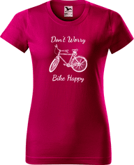 Hobbytriko Dámské tričko pro cyklistku - Don't Worry Bike Happy Barva: Červená (07), Velikost: 2XL