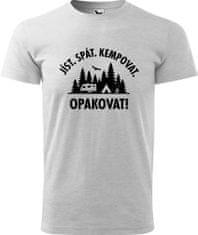 Hobbytriko Pánské tričko s karavanem - Jíst. Spát. Kempovat. Opakovat! Barva: Tmavě šedý melír (12), Velikost: 3XL