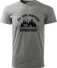 Hobbytriko Pánské tričko s karavanem - Jíst. Spát. Kempovat. Opakovat! Barva: Tmavě šedý melír (12), Velikost: 3XL