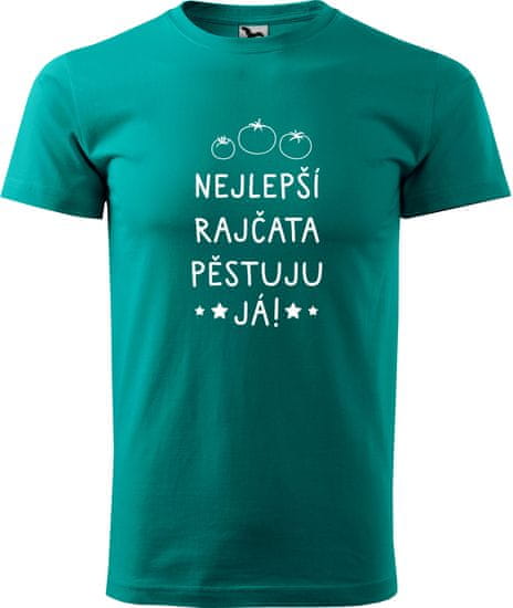 Hobbytriko Tričko pro zahradníka - Nejlepší rajčata pěstuju já! Barva: Tyrkysová (44), Velikost: S, Střih: pánský