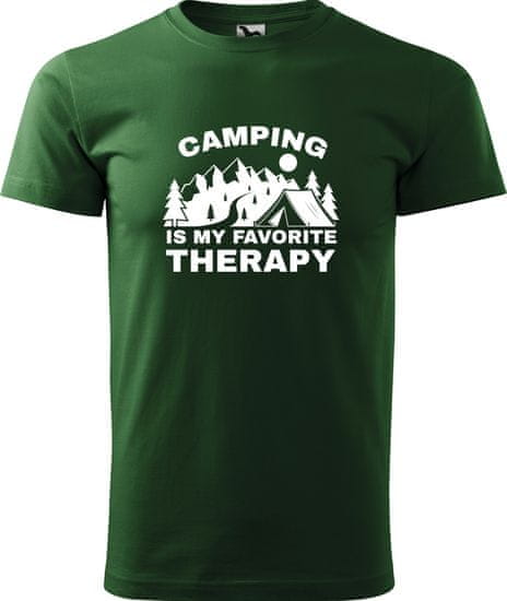 Hobbytriko Pánské cestovatelské tričko - Camping is my favorite therapy Barva: Tyrkysová (44), Velikost: S, Střih: pánský