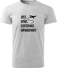 Hobbytriko Pánské cestovatelské tričko - Jíst. Spát. Cestovat. Opakovat! Barva: Písková (08), Velikost: L, Střih: pánský