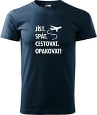 Hobbytriko Pánské cestovatelské tričko - Jíst. Spát. Cestovat. Opakovat! (SLEVA) Barva: Námořní modrá (02), Velikost: 4XL, Střih: pánský