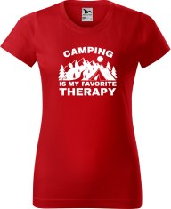 Hobbytriko Dámské cestovatelské tričko - Camping is my favorite therapy Barva: Červená (07), Velikost: S, Střih: dámský