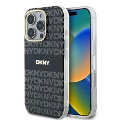 DKNY Originální zadní kryt Repeat Texture Pattern with Stripe DKHMP16LHRHSEK pro iPhone 16 Pro černý