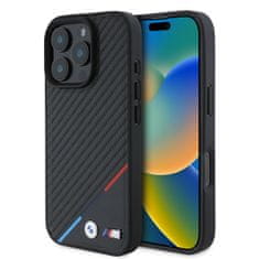 Bmw Zadní kryt M PU Carbon Tricolor Stripe MagSafe pro iPhone 16 Pro Max Black