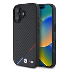 Bmw Zadní kryt M PU Carbon Tricolor Stripe MagSafe pro iPhone 16 Black