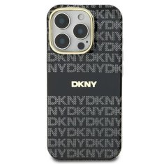 DKNY Originální zadní kryt Repeat Texture Pattern with Stripe DKHMP16LHRHSEK pro iPhone 16 Pro černý