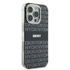 DKNY Originální zadní kryt Repeat Texture Pattern with Stripe DKHMP16LHRHSEK pro iPhone 16 Pro černý