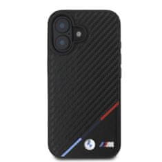 Bmw Zadní kryt M PU Carbon Tricolor Stripe MagSafe pro iPhone 16 Black