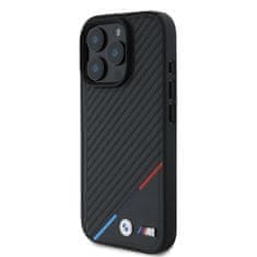 Bmw Zadní kryt M PU Carbon Tricolor Stripe MagSafe pro iPhone 16 Pro Max Black