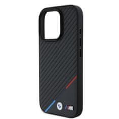 Bmw Zadní kryt M PU Carbon Tricolor Stripe MagSafe pro iPhone 16 Pro Max Black