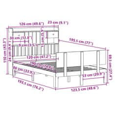 Vidaxl Postel s knihovnou bez matrace bílá 120x190 cm masivní borovice