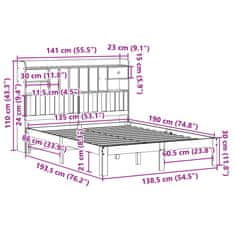 Vidaxl Postel s knihovnou bez matrace bílá 135x190 cm masivní borovice