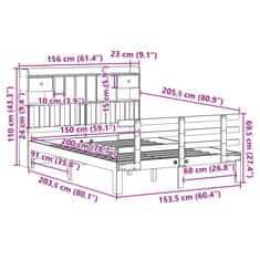 Vidaxl Postel s knihovnou bez matrace bílá 150x200 cm masivní borovice