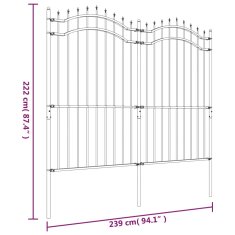 Vidaxl Zahradní plot s hroty černý 222 cm práškově lakovaná ocel