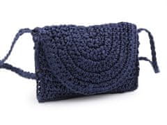 Háčkovaná kabelka z rafie - lýka crossbody 16x21 cm - modrá tmavá