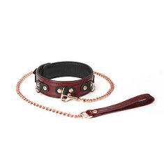 Liebe Seele Liebe Seele Wine Red Collar & Leash, bdsm kožený obojek s vodítkem