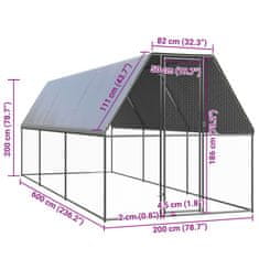 Vidaxl Venkovní klec pro kuřata 2 x 6 x 2 m pozinkovaná ocel