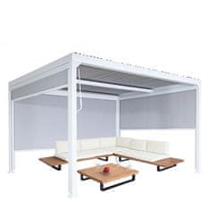 MCW Hliníková pergola L41 s 3x boční stěnou, lamelový pavilon, robustní 8cm kovový rám 3x3,7m ~ bílá