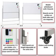 MCW Tabule L87, magnetická tabule, dvě tabule, oboustranně popisovatelná, výškově nastavitelná, rolovatelná včetně příslušenství 101x69cm