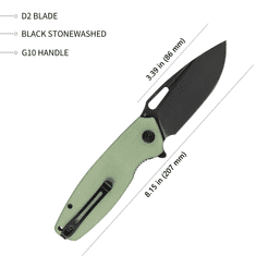 KUBEY KU322E Tityus Tan kapesní nůž 8,6 cm, Dark Stonewash, zelená Jade, G10, spona