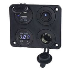 Stualarm Panel s 1x spínačem, CL, voltmetr + 2x USB zásuvka, 12/24V (47172)