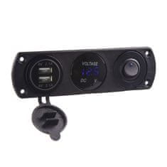 Stualarm Panel s 1x spínačem, voltmetr + 2x USB zásuvka, 12/24V (47171)