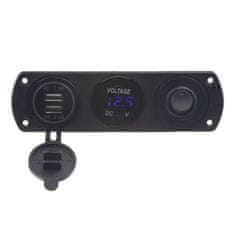 Stualarm Panel s 1x spínačem, voltmetr + 2x USB zásuvka, 12/24V (47171)