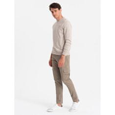 OMBRE Pánské nákladní kalhoty STRAIGHT LEG s kapsami na zip khaki MDN127125 M