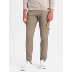 OMBRE Pánské nákladní kalhoty STRAIGHT LEG s kapsami na zip khaki MDN127125 M