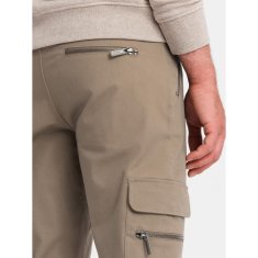 OMBRE Pánské nákladní kalhoty STRAIGHT LEG s kapsami na zip khaki MDN127125 M