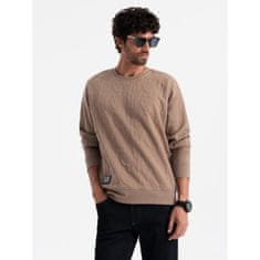 OMBRE Pánská mikina RELAXED FIT s vyraženým písmem hnědá V3 OM-SSNZ-0164 MDN127128 XXL