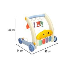 WOWO Vzdělávací kočárek Bibi-inn s klavírní podložkou 2 v 1 - Modrý, ideální pro rozvoj dětí a zábavné hraní.