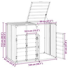 Vidaxl Box na 2 popelnice šedý 144 x 81 x 113 cm ocel