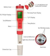 HADEX pH, TDS, EC metr EZ9908 s měřením teploty, vč. kalibračního roztoku