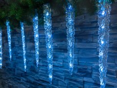 Řetěz MagicHome Christmas Icicle, 65x LED ledově modrá, 8 funkcí, 230 V, 50 Hz, IP44, venkovní, osvě