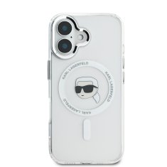 Karl Lagerfeld Zadní kryt IML Karl Head Metal Frame MagSafe pro iPhone 16 Transparent