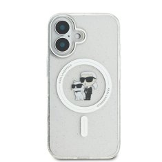 Karl Lagerfeld Zadní kryt IML Glitter Karl and Choupette MagSafe pro iPhone 16 Transparent