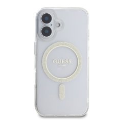 Guess Zadní kryt IML Glitter Ring MagSafe pro iPhone 16 Transparent